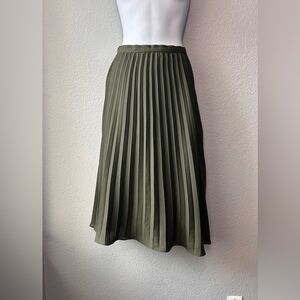 Tahari Accordian Pleated Midi Skirt Green Zip Closure Lined Sz 10 Flowy Twirl